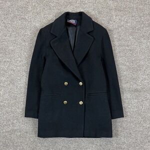 Vintage JG Hook Black Double Breasted Wool Pea Coat Women’s 4 Small Gold Buttons